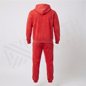 Survêtement à capuche rouge pour homme, manches longues, couleur unie, vêtements de sport décontractés avec poches à cordon, coupe régulière, vêtements d'automne - Product Image 2