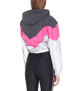 Veste coupe-vent à capuche pour femme, à blocs de couleur, manches longues, en nylon réfléchissant, pour l'extérieur - Product Image 6
