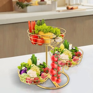 3 In 1 Gold Metal Fruit <b>Basket</b> Suitable For Kitchen Countertop Dining <b>Table</b> Centerpiece And Decorative Fruit Display From India - Product Image 3