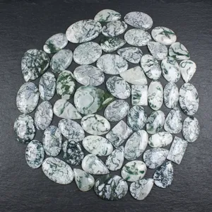 Cabujones de Ágata Blanca Natural al por Mayor, Formas Ovaladas Verdes/Plateadas Sueltas para Fabricación de Joyas, Abalorios, Colgantes y Collares - Product Image 1