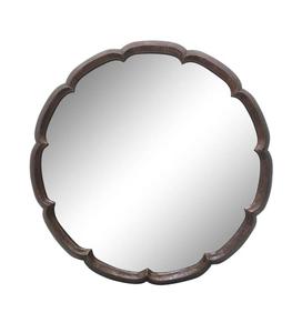 Miroir mural rond à bords festonnés, cadre en bois, design décoratif traditionnel - Product Image 1