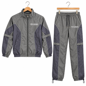 Ensemble de survêtement unisexe gris avec veste zippée intégrale et pantalon, respirant, style sportif, pour l'automne, fabricant de survêtements avec logo personnalisé - Product Image 1