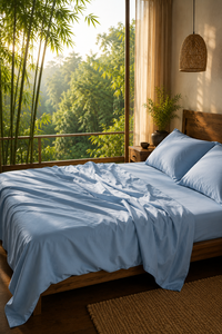 Blue Luxury <b>Bed</b> Mat 100% Bamboo Hypoallergenic Cooling Woven Solid Pattern 300tc Thread Count <b>Double</b> Extra Long Home Use - Product Image 4