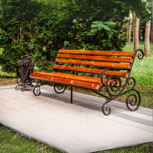 Banco de Comedor de Madera Maciza Ecológico para Exteriores con Estructura Metálica, 4 Plazas, para Patio, Jardín, Parque y Muebles de Jardín - Product Image 6