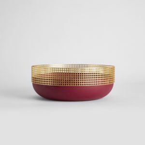 Bol en métal moderne, base rouge, bordure dorée, surface polie, bol de service décoratif, occasion de cadeau, à prix impressionnant - Product Image 1