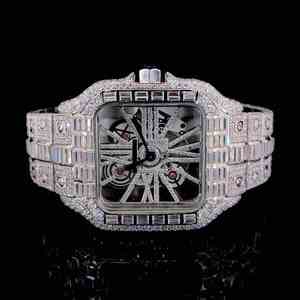 Reloj de Lujo para Hombre, Esqueleto con Incrustaciones de Diamantes Moissanite, 41 mm, Pantalla Analógica, Estilo Hip-Hop, ETA Antiguo - Product Image 1