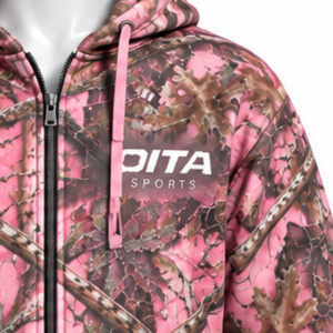 <b>Pink</b> Woodland Print Zip Up Hoodie <b>Mens</b> Outdoor Casual Hooded <b>Sweatshirt</b> with Drawstring Front Pockets Warm Streetwear Jacket - Product Image 6