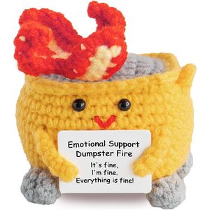 Biglietto di Auguri Positivo e Scherzo a Maglia Uncinetto 'Dumpster Fire' per Supporto Emotivo e Scherzi Pratici - Product Image 1