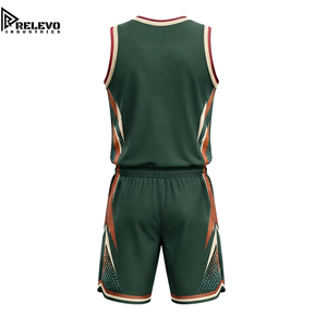 Ensemble maillot et short de basketball personnalisés avec impression éclair et demi-tones, vert forêt, bronze et crème, sublimé, pour le sport - Product Image 2