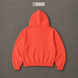 เสื้อฮู้ดซิปเต็มตัวสีแดงคอรัลสำหรับผู้ชาย พรีเมียม โอเวอร์ไซส์ สตรีทแวร์ ลายจุดเล็กๆ ผ้าฟลีซ เสื้อแจ็คเก็ตมีฮู้ดลำลอง แฟชั่นฤดูหนาว เสื้อสเวตเชิ้ต - Product Image 6