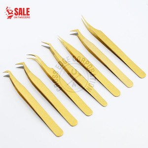 Print Logo Gold Color Fiber Tip Eyelash Tweezers 45 75 90 Degree Nano Grip Tweezers Custom Private Label Lash Extension Tweezers - Product Image 1