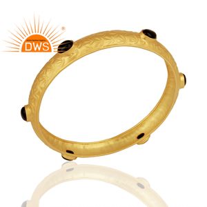 Latest Round Design 18k Gold Plated Sterling Silver Bangle Natural <b>Black</b> <b>Onyx</b> Oval Cut Gemstone Jewelry Manufacturer - Product Image 4