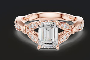 Anillo de Compromiso de Oro Rosa con Diamante Corte Esmeralda, Halo y Engaste de Garras, Anillo Nupcial de Lujo con Banda Pavé, Joyería de Boda Elegante y Atemporal - Product Image 4