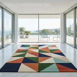 Alfombra Geométrica Colorida, Moderna, con Patrón Triangular, Hecha a Mano, de Lana, para Sala de Estar, Dormitorio, Suave, Afelpada, Antideslizante - Product Image 4