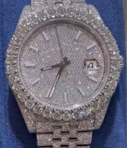 Montre automatique de luxe Hip Hop pour homme avec diamants Moissanite glacés, en acier inoxydable, résistance à l'eau 30 bars, fermoir caché à bouton-poussoir - Product Image 1