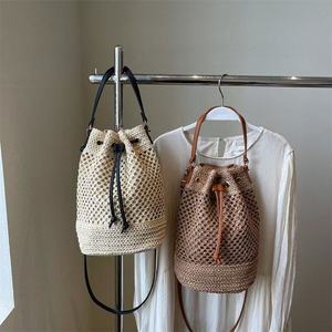 กระเป๋าถือสตรีทรงถังแบบวินเทจทันสมัย  วัสดุจากฟาง  ปิดด้วยซิป  สไตล์วันพักผ่อน  สะพายไหล่/สะพายข้าง - Product Image 1