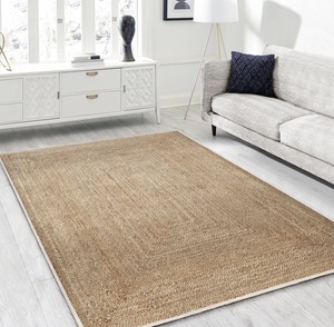 Tapis d'intérieur uni en jute naturelle tissé à la main à poils ras avec bordure décorative, écologique et résistant, pour salon et chambre à coucher - Product Image 6