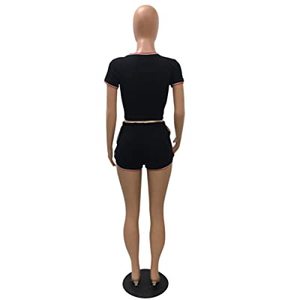 Conjunto de Shorts Casuales para Mujer con Top de Manga Corta Transpirable y Shorts con Cintura Elástica, Traje de Tela Ligera y Suave - Product Image 6