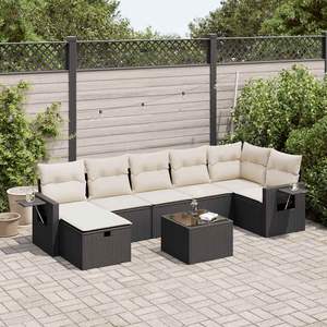 Conjunto de Sofá de Jardín de Ratán PE Negro con Acero con Recubrimiento en Polvo y Vidrio Templado, Muebles de Exterior Duraderos - Product Image 1