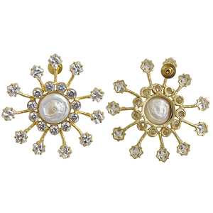 Pendientes Elegantes Chapados en Oro con Perlas y Circonitas - Pendientes Clásicos Minimalistas para Uso Diario y Regalos - Product Image 5