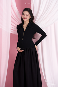 Vestido de Maternidad B2 MUM V1474, Ecológico, Transpirable, con Falda Acampanada de Spandex/Poliéster, Tela Cortavientos, Cierre de Cremallera en el Pecho, Cuello en V - Product Image 3