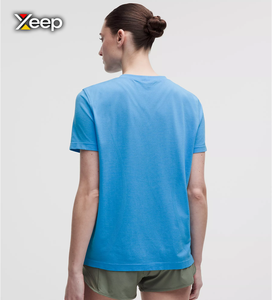 Camiseta Deportiva Ligera Informal para Mujer XEEP, Personalizable, Corte Holgado, Manga Corta, Transpirable, Cuello en V, con Letras, Poliéster/Algodón - Product Image 2