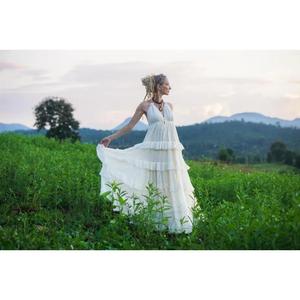 Vestido Maxi Bohemio para Mujer, Cuello en V, Volantes en Capas, Cintura Natural, Lavable, para Playa o Resort de Verano - Product Image 1