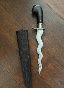 Couteau à main courbé en acier au carbone fait main, lame à pointe tombante, manche en Micarta, étui en cuir, options DIY et OEM, longueur totale 40 cm, cadeau - Product Image 3