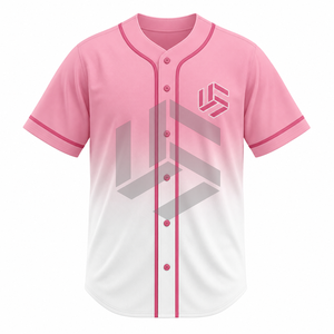 Camiseta de Béisbol Sublimada Personalizada, Talla Grande, Rosa y Blanca, Estampado Geométrico, Cuello en V, Botones, Manga Corta, Unisex, Transpirable, Deportiva - Product Image 2