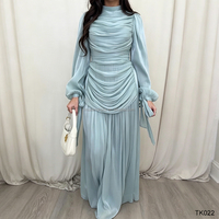 Robe Abaya en Chiffon Bleu Clair Scintillant, Modeste, à Manches Bouffantes Froncées, Robe de Soirée de Dubaï, Tenue de Fête pour Femmes Musulmanes