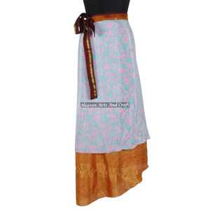 Indian Vintage 2 Layer Magic Hippie Sari Silk <b>Wrap</b> <b>Skirts</b> for Beach Wear 2 Layer Reversible Magic Silk Saris <b>Wrap</b> Long <b>Skirt</b> - Product Image 3