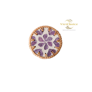 Ensemble de sous-verres en rotin et nacre faits à la main avec support, tapis de tasse écologiques tissés pour la décoration de la maison, des hôtels et des restaurants, vente en gros - Product Image 4