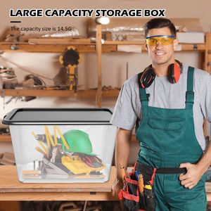 Contenitori di Stoccaggio in Plastica Riutilizzabili Trasparenti/Neri da 14,5 Galloni, Set da 4 con Coperchi, Contenitori e Scatole Impilabili - Product Image 3