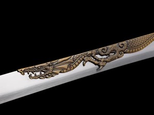 มีดเหล็กกล้าคาร์บอนคุณภาพสูงลายมังกร ขนาด 90 ซม. พร้อมด้ามหนังและปลอกมีด สำหรับอุตสาหกรรม รับผลิตแบบ OEM - Product Image 2