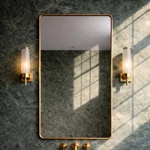 <b>Square</b> Shape Simple Gold Metal Frame <b>Mirror</b> Perfect For Public Washroom Hotel Room Elegant And Functional Wall Decor From India - Product Image 3