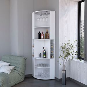 Mobile Bar Angolare Bianco con 5 Grandi Ripiani per Arredamento Soggiorno - Product Image 1
