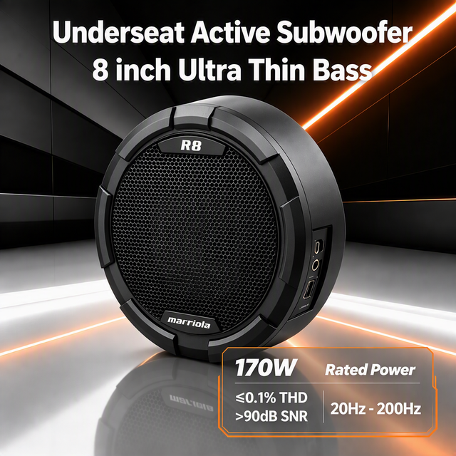 Custom 8 Inch Car Active Subwoofer Mono Amplifier 170W Under Seat Bass Speaker for Auto
