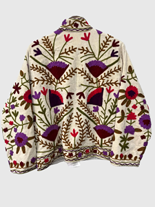 Veste en coton brodée à la main avec des motifs floraux, col rabattu, manches longues, style Prairie Chic, manteau d'automne pour femmes - Product Image 2