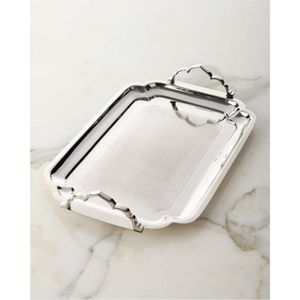 Plateau de service ovale de luxe en acier inoxydable avec poignées dorées - Plateau en métal élégant finition miroir pour mariages et décoration intérieure - Product Image 2