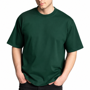 T-shirt en coton vert uni à manches courtes et col rond pour homme, coupe classique, tricot jersey décontracté, design uni - Product Image 1