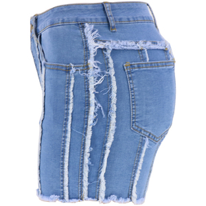 Shorts de Mezclilla Negros de Cintura Alta para Mujer con Detalles Desgastados, Cinco Bolsillos, Estilo Casual, Lavado Desgastado, Corte Regular, Cierre de Botones - Product Image 4