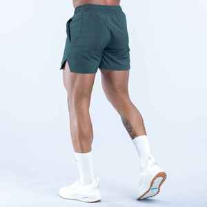 Shorts en coton vert uni pour homme avec poches, taille élastique, décontractés, respirants, taille mi-haute, personnalisables - Product Image 5