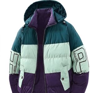 Men's Hooded Puffer <b>Jacket</b> Olive Green Beige <b>Black</b> Color Blocking Windproof Thick Polyester Winter Casual Coat Zipper Closure - Product Image 5