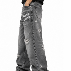 Men Denim Baggy Pants <b>Waist</b> Straight Leg Casual Style Loose Fit Cotton Washed <b>Waist</b> Loose Fit Cotton Streetwear Autumn Wear - Product Image 3