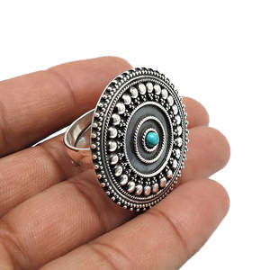Antique Design Artisan Bohemian <b>Ring</b> Comes With A Small Round Cut <b>Turquoise</b> Gemstone Crafted From Solid 925 Sterling Silver - Product Image 3