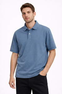 Camiseta Polo Clásica Azul Acero para Hombre, Mezcla de Algodón Suave, Estilo Casual Elegante, Manga Corta, Ofrece una Sensación Suave y Durabilidad - Product Image 1