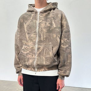 Sudadera con capucha extragrande con cremallera y efecto tie-dye de felpa francesa para hombre, estilo casual urbano, ideal para otoño 2026 (venta al por mayor) - Product Image 6