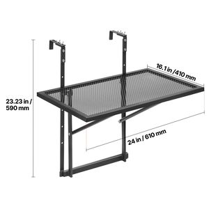 Tavolo Pieghevole in Metallo 19 X 24 per Balcone, Tavolo da Bar per Ringhiera Esterna, Regolabile a 5 Livelli per Applicazione in Camera da Letto - Product Image 5