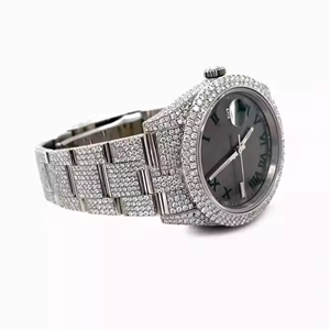 Reloj de Lujo Bling King con Movimiento de Cuarzo Analógico, Esfera de Cristal con Números Romanos, Diamantes Moissanite, Acero Inoxidable de 20 mm - Product Image 2