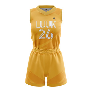 Conjunto de Uniforme de Baloncesto Personalizado, Diseño Amarillo, Estampado, Sin Mangas, Cuello en V, Sublimado, Absorbente de Humedad, Unisex para Adultos - Product Image 1